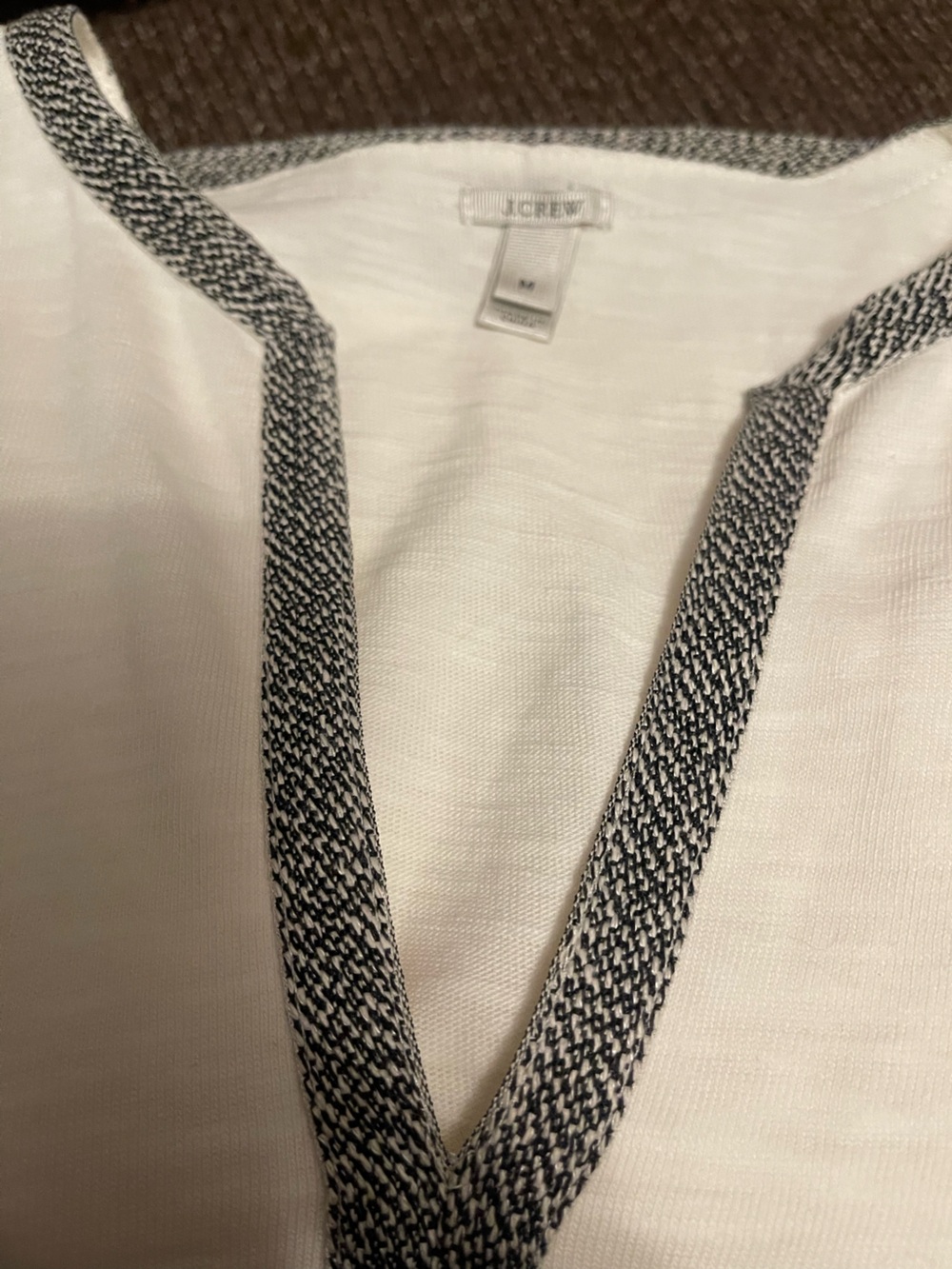 J. Crew White V-Neck Shift Dress with Black/Gray Contrast Trim